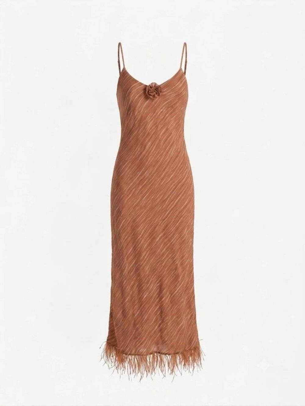 NWT Moon River Crinkle Striped Slip Dress Rosette Feather Fringe M
